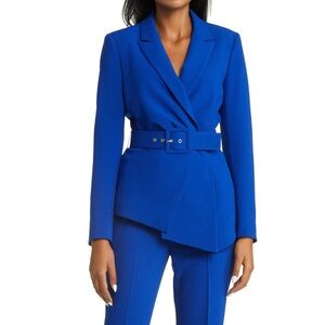 NWT Tahari ASL Belted Jacket Blazer Preppy Career Office Cobalt Blue Sz 2